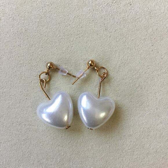 Gold Heart Shape Pearl Drop Earrings - Picture 2 of 5